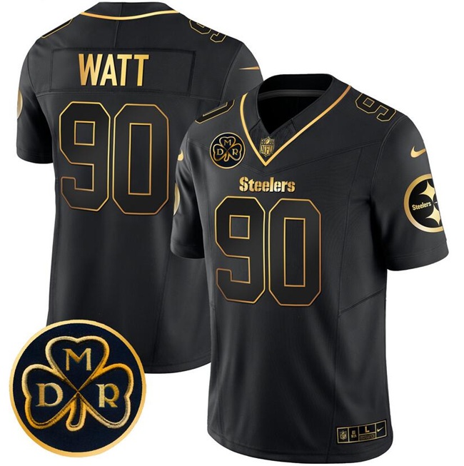 Men's Pittsburgh Steelers #90 T.J. Watt Black Gold F.U.S.E. DMR Patch Vapor Limited Stitched Football Jersey